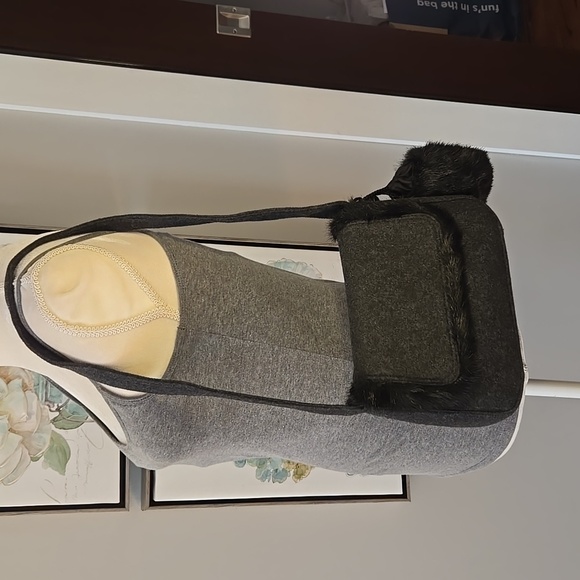 Fiorucci Italy Gray Wool and Faux Fur Trimmed Shoulder Bag - Picture 4 of 14